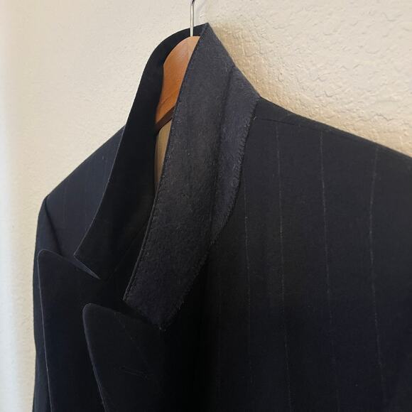Vintage Evan Picone Suit 41R 34W Wool Double Breasted Navy Chalk Stripe Pleated - Picture 9 of 16
